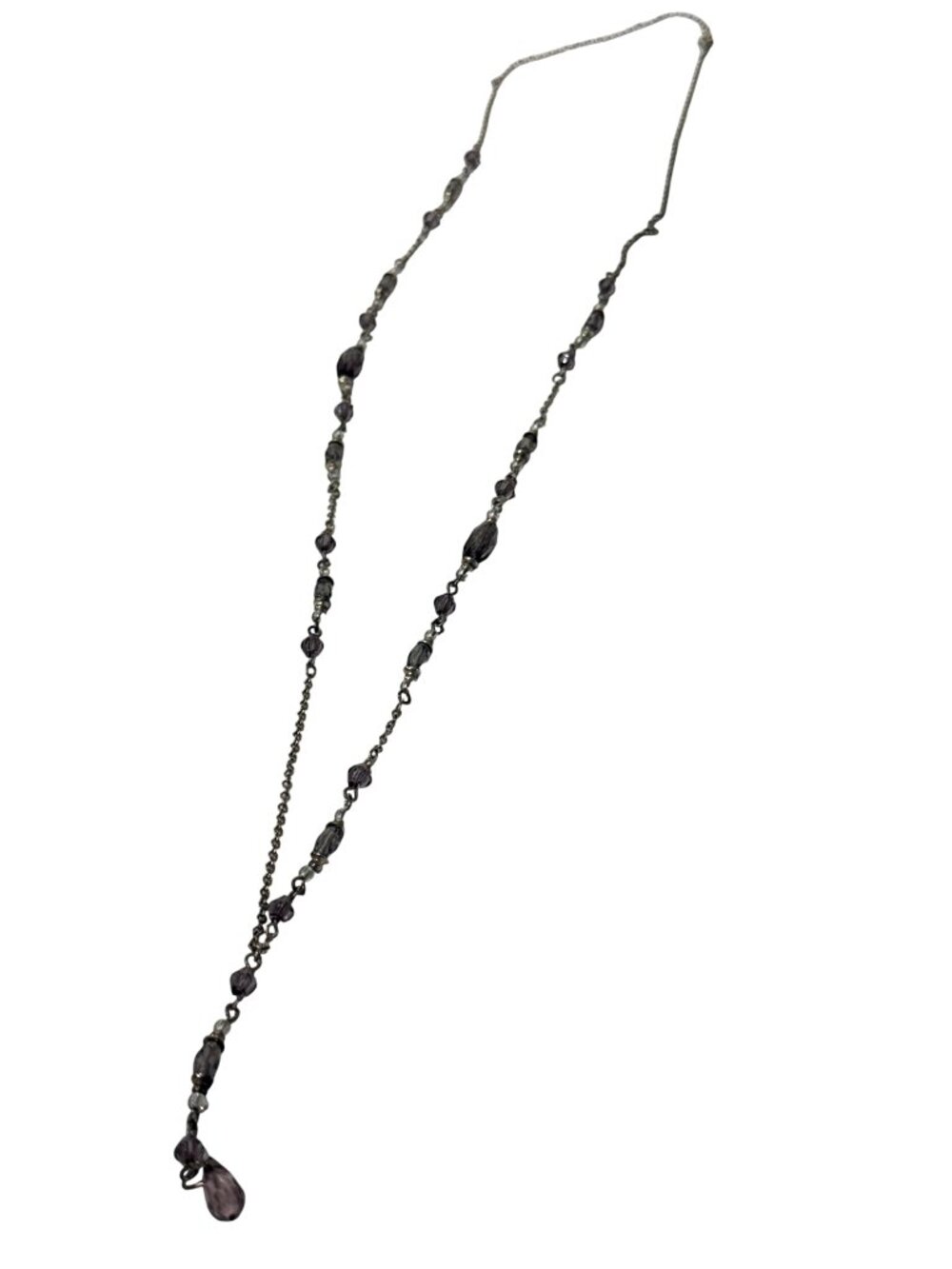 Vintage Beaded Necklace Smoky Purple Chain 24" Dainty Bead Drop Faceted